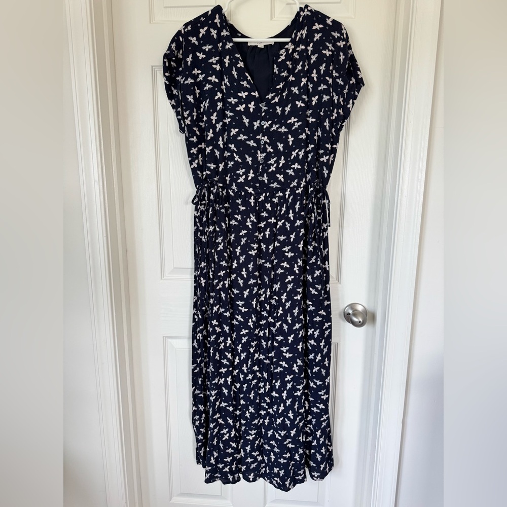 LOFT Dark Blue and Light Pink Patterned Dress